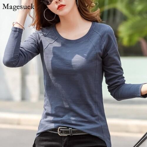 Spring Womens Tee Shirt 2021 New Plus Size Loose Solid Woman Tshirts Long Sleeve Casual Cotton White Female T-shirt Femme 13171