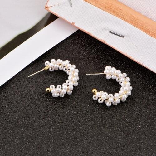 Vintage Pearl Drop Dangle Earrings C Shape Cute Romantic Korean White Bead Earrings for Women Girl Temperament Jewelry 2021