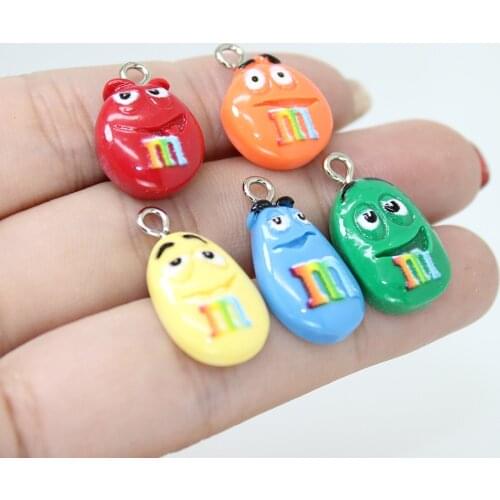 Yamily 10pcs/ 19*12mm Resin Kawaii Flat Back Chocolate Beans M Charms Keychain Earring Pendant DIY Making Accessories