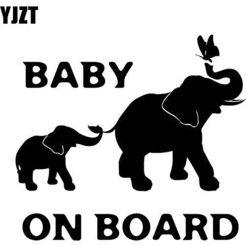 YJZT 17.5X15.5CM BABY ON BOARD Elephant Playing Animal Decal Whole Body Decoration Car Sticker C25-0240