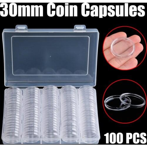 100pcs/box Clear Coin Capsules Containers Collector Protection Display Box Holders 20/25/27/30mm
