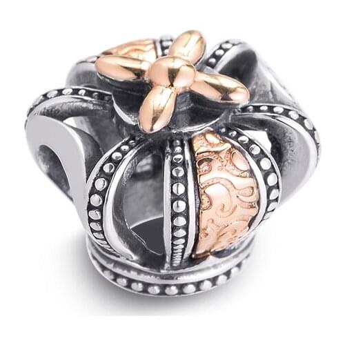14K Gold Beads Two-tone Regal Crown Charm 925 Sterling Silver Charms Bead Fit Original Pandora Bracelets Female Jewelry rosario