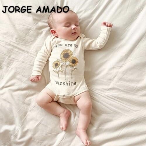 2021 Hot Sale New Autumn Baby Girls Boys Bodysuit Long Sleeves Cartoon Lion Dog Rabbit Sunflowers Jumpsuit Newborn Clothes E1426