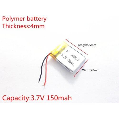 3.7V,150mAH,[402025] Polymer lithium ion / Li-ion battery for TOY,POWER BANK,GPS,mp3,mp4,cell phone,speaker