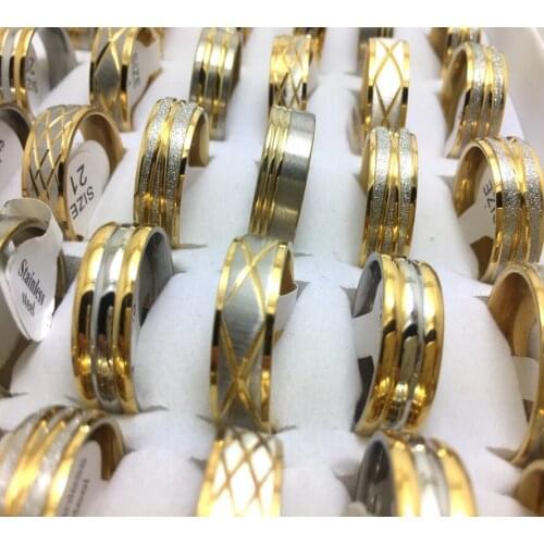 30pcs Mix style Fashion Stainless steel Gold rings Party Rings Wedding Rings Christmas Gift party Favor SS316L