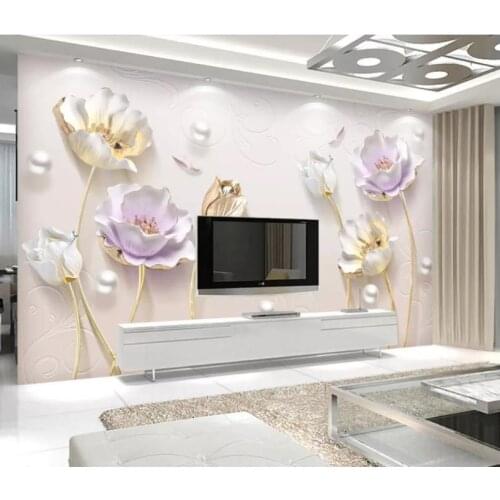 3d Mural Wallpaper Embossed elegant and simple tulip background wall decoration painting Custom 3d Photo Wall paper