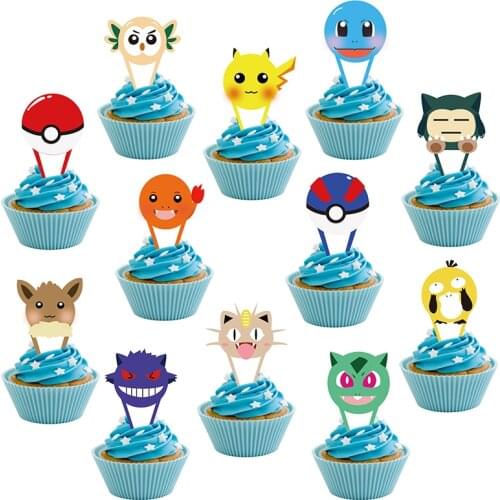 48Pcs Cupcake Toppers Birthday Party Supplies Cakes Decoration Sets Cartoon Trainers Themed Dessert Decorations Parties Favors