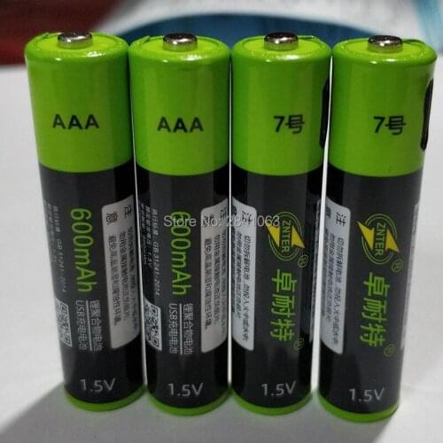 4XZNTER 1.5V 600mAh USB Rechargeable AAA Lipo Battery li-polymer lithium li-ion battery 2 hours fast charge