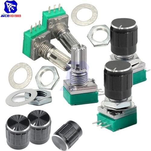 5PCS/Lot B10K 10KΩ Ohm 3 Pin Single Linear Rotary Potentiometer 15mm Knurled Shaft 6mm Dia. with Potentiometer Knob for Arduino