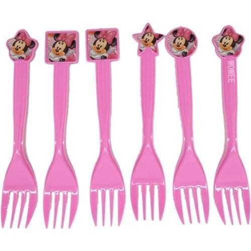 6pcs Minnie Mouse Forks Birthday/Christmas/Festival Minnie Party Decoration Party Supplies Kid Favor