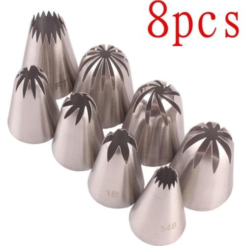 8PCS/Set Stainless Steel Cupcake Nozzles Icing Piping Pastry Nozzle Tips Cream Cake Decorating Accessories Baking Tools