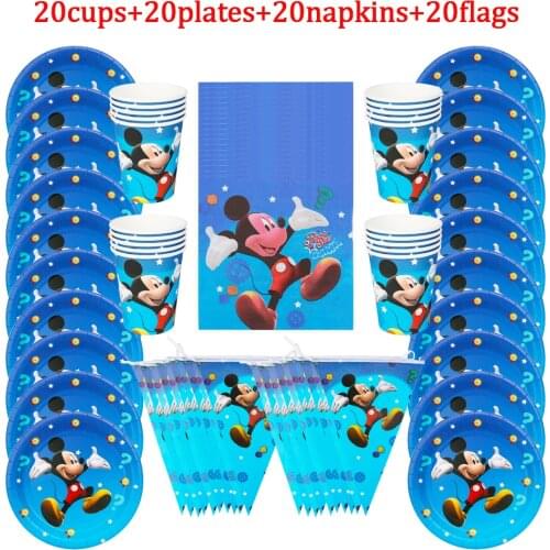 80Pcs Disney Mickey Mouse Disposable Tableware Kids Boys Birthday Party Decoration Paper Plate+Cup+Napkin+Flag Supplies for kids