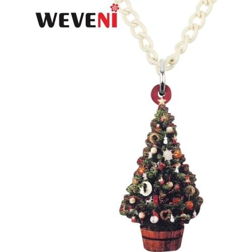 WEVENI Acrylic Christmas Decoration Tree Pot Necklace Pendant Chain Fashion Festival Jewelry For Lady Girls New Party Gifts 2019