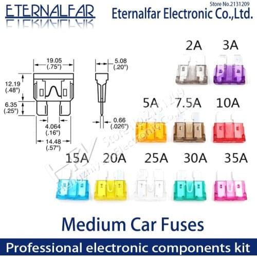 ClipAmp Assortment Auto Standard Blade Fuse-Suv Medium Car Fuses 2A 3A 5A 7.5A 10A 15A 20A 25A 30A 35A