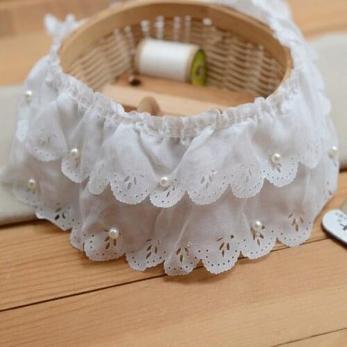 5Yards/lot Double Layers Plait White Chiffon Ruffle Lace Trim with Pearl DIY Garment Skirt Hem Accessories Fabric