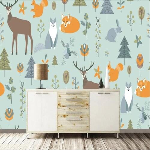 Custom large 3d wallpaper mural nordic abstract hand painted elk animal flower background wall decoration painting wallpaper
