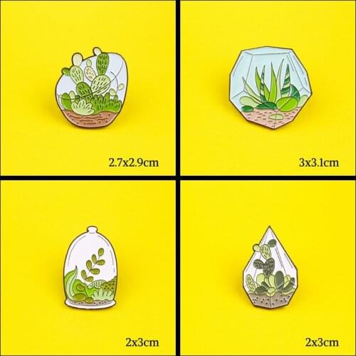 Terrarium Cactus Aloe Brooches Potted Plant Enamel Pins Bag Clothes Lapel Pins Green Plant Badge Jewelry For Kids Clothes Badges