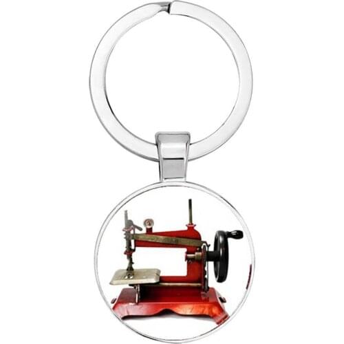 BTWGL 2020 Hot Sale Vintage Sewing Jewelry Seamstress Art Pendant Glass Keychain Sewing Machine Keychain