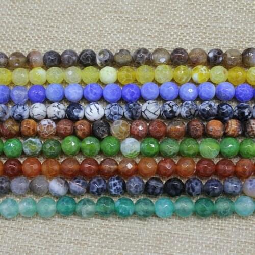 Faceted Round Nature Stone Frost Cracked Dream Fire Dragon Veins Agates Beads 6 8 10mm Fashion Jewelry Necklace Bracelet Beads
