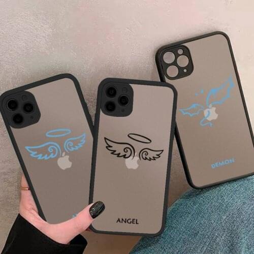 Phone Case For iphone 12 11 8 7 plus mini x xs xr pro max Demon Angel Couple BFF Cartoon matte transparent cover