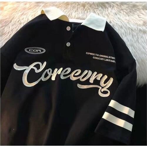 Black Vintage American Letter Embroidery Loose Oversized T Shirt Men Women Casual Summer Fashion Baseball Sport Teens Tshirt Top