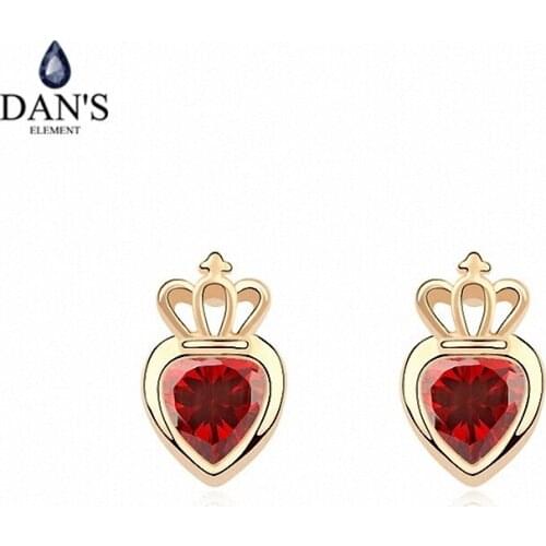 DANS ELEMENT New Sales AAA Zirconia Micro Inlays champagne Gold Color Heart Earrings For Women Valentines Gift 100745red