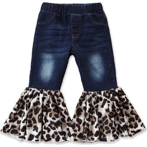 Kids Pants 2021 Fashion Bell Bottom Jeans Baby Leopard Patchwork Jeans Toddler Girl Jeans Little Girl Pants Kids Clothes Girls