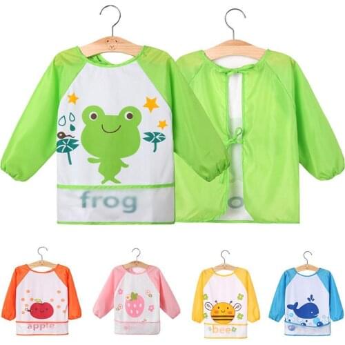 Kids Baby Toddler Waterproof Long Sleeve Bib Cartoon Pattern Feeding Smock Apron