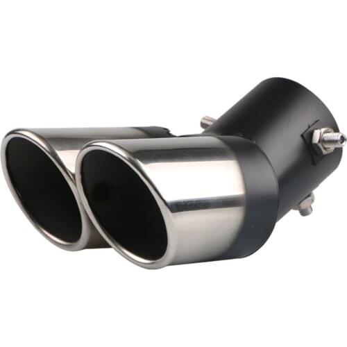 Dual Outlet Car Exhaust Tip Stainless Steel Slant Rolled Edge Auto Muffler Silencer Universal Black+Silver Car Exterior Supplies