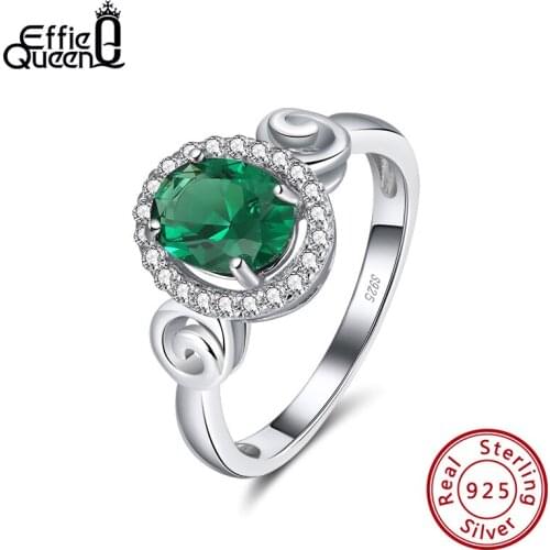 Effie Queen Big Green Crystal Stone AAAA Zircon Ring for Women Man 925 Sterling Silver Finger Rings Jewelry Party Gift DSR176