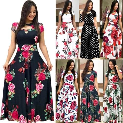 Elegant Summer Women Dress 2021 Casual Bohmia Flower Print Maxi Dresses Fashion Hollow Out Tunic Vestidos Plus Size Femme Robe