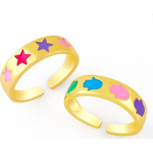 FLOLA Copper Hand of Fatima Ring Adjustable Open Enamel Star Rings For Women Wholesale Jewelry rigm11
