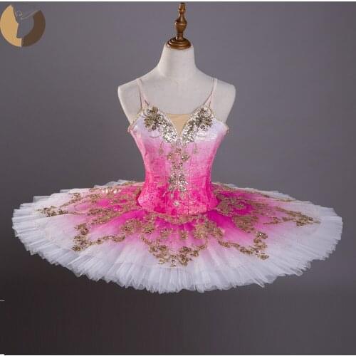 FLTOTURE Kitri Dream Scene Variation Pancake Platter Tutu Rose Red Fading Color 10 Layers Skirt Sugar Plum Fairy Stage Costumes