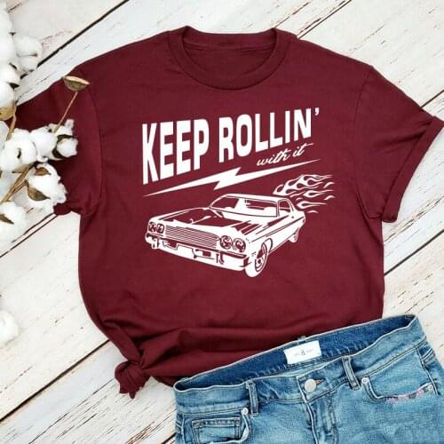 Keep Rollin' With It Graphic Car Printed Tees Short Sleeve Ins Fashion Cool Shirt For Women Plus Size Street Style Cotton Tops