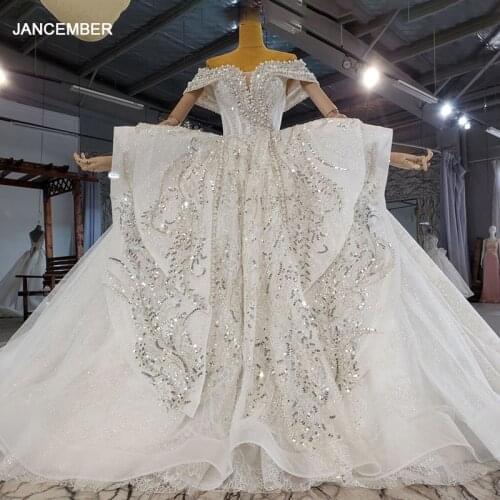 HTL2187 Luxurious Elegant White Wedding Dress Bride Banquet Wedding Large Pearl Decoration Cathedral Trailing robe de mariée