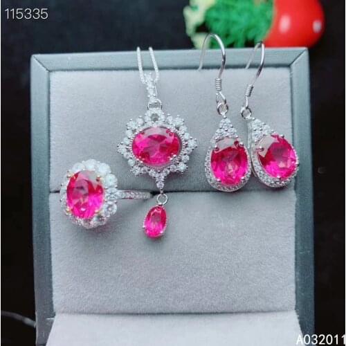KJJEAXCMY fine jewelry natural pink topaz 925 sterling silver luxury girl pendant necklace earrings ring set support test