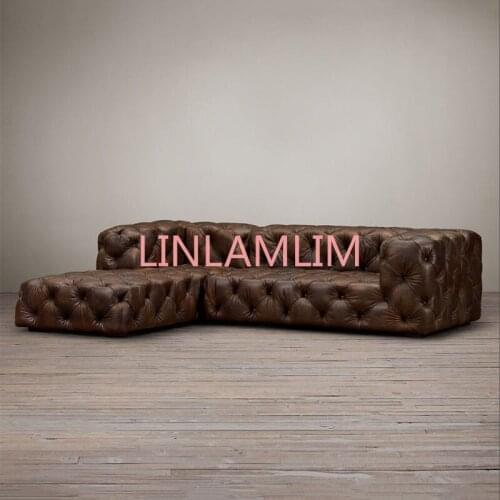 Living room Sofa set диван мебель кровать muebles de sala chesterfield chaise + 2 seater genuine leather sofa cama puff asiento