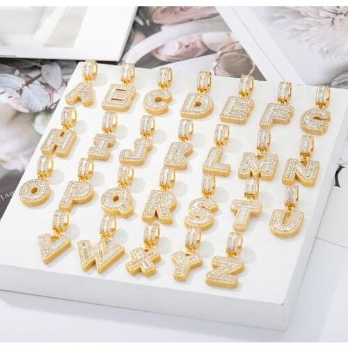 Crystal Zircon A-Z Letter Alphabet Necklaces For Women Men Hip Hop Jewelry Stainless Steel Cuban Chain Name Initial Necklace BFF