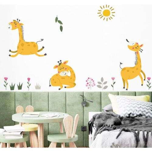 Cute Deer Wall Stickers Living Room Kids Room Home Decoration Cartoon Animals DIY Art Decals Mural