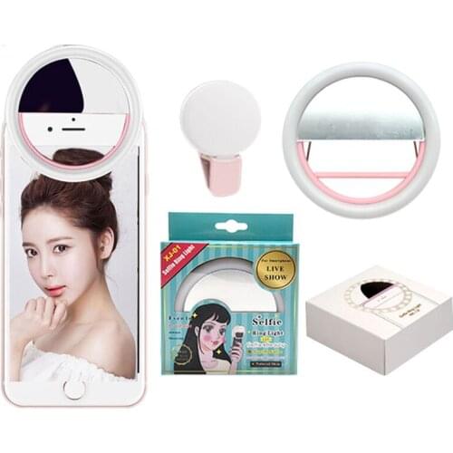 Mobile Phone Light Clip Selfie LED Auto Flash For Cell Phone Smartphone Round Portable Selfie Flashlight Makeup Mirror