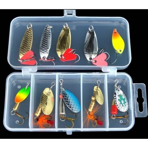 Fishing Lure Kit Compound Bait 10 Pieces/Set Artificial Spoon Lures Colorful Rotation Spinner Baits