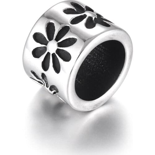 Stainless Steel Bead Flower Polished 8mm Large Hole Metal Beads Charms for DIY Bracelet Jewelry Making Accessories