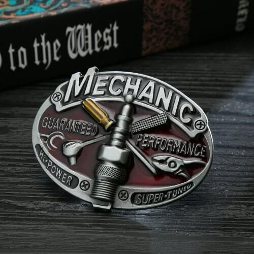Wholesale western mechanic tool cowboy jeans gift belt buckle pewter finish for 4cm width belt