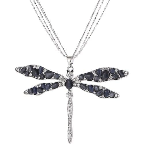 Black Ivory Stone Crystal Dragonfly Pendant Necklace Color Long Chains Sweater Collier pendentif Elegant Jewelry 2019 Best Gift