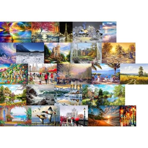 R13819 landscape oil painting DIY Cross Stitch Embroidery Kits Craft Needlework Set Cotton Thread Printed Canvas Home Design