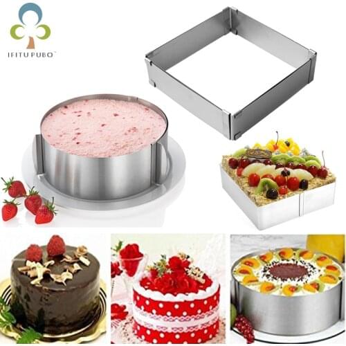 Adjustable Mousse Ring Round & Square Cake Mold Stainless Steel Baking Mould Pastry Dessert Accessories Cake Decorating Tool ZXH