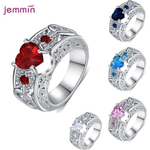 Novel Style Genuine 925 Sterling Silver Rings With Lovely Heart Shape Crystal Sparkling Crystal Women Rings Jewelry Accessory