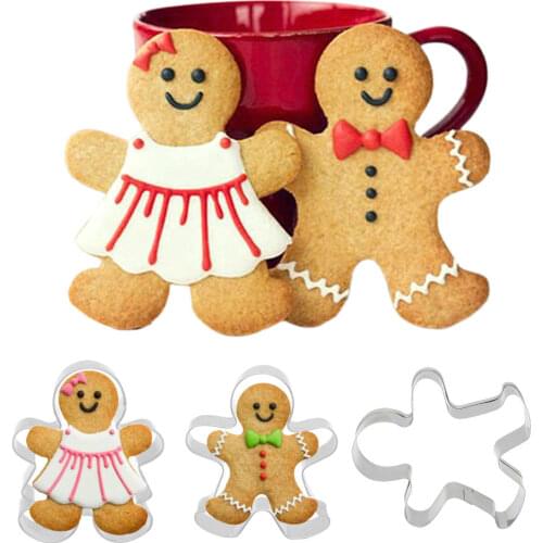 2pcs/set Christmas Cookie Cutter Tools Aluminium Alloy Gingerbread Men Shaped Holiday Biscuit Mold Kitchen Cake Decorating Tools