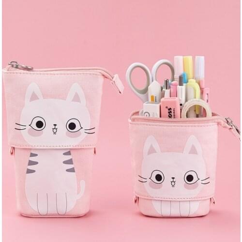 Casual Cute Fashion Cartoon Animal Printed Folding Stand Pencil Bag Telescopic Storage Handbag Stationery Pouch for School