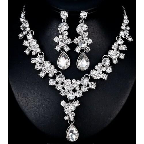 Wedding Jewelry Sets Big Crystal Water Drop Bridal Jewelry Set For Women Choker Necklace Earrings Wedding Decoration